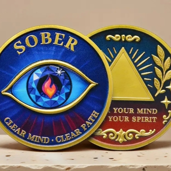 Sober Medallion with Eye Design Coin - Picture 2 of 5